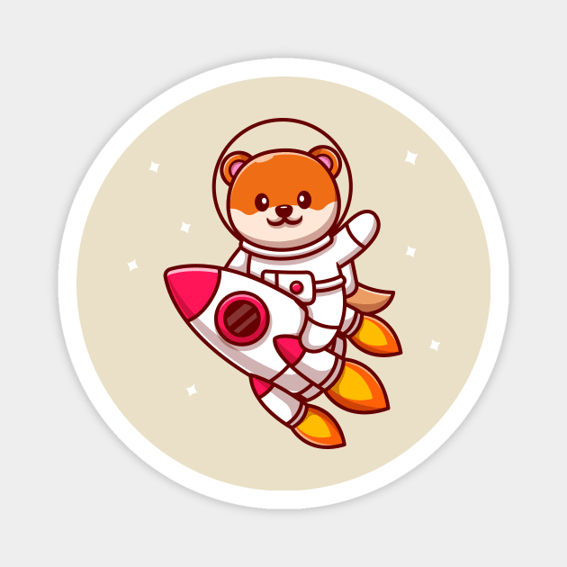 Cute Astronaut Otter Riding Rocket Cartoon Magnet by Catalyst Labs